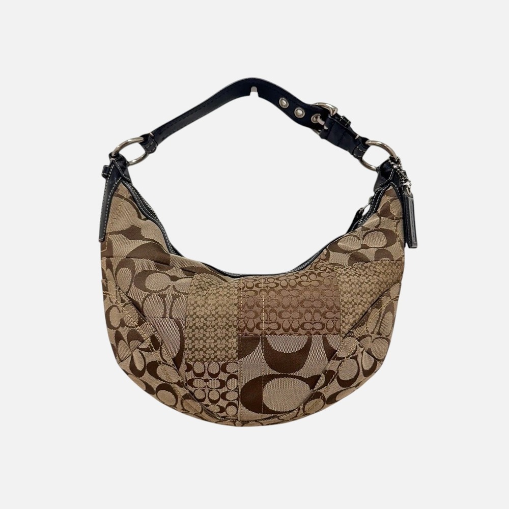 Coach Soho Crescent Hobo Patchwork Signature Canvas Black Patent Y2K F12515